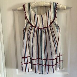 Madewell white babydoll swing tank top With Rickrack Trim Sz XS